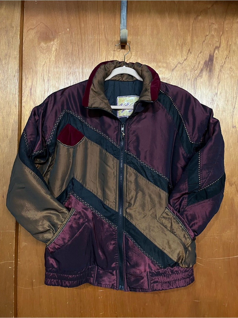 Vintage 80s puffer jacket, Izzi size Large, colorblock, lush, maximalist, vtg